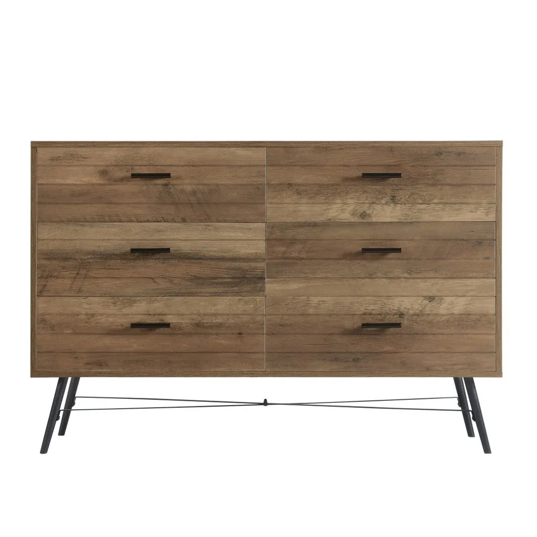 6-Drawer Chest Dresser TV Stand, Bedroom Furniture Storage Tower, 47.2"W x 15.7"D x 31.5"H, Rustic Walnut