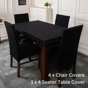 DivineTrendz Exclusive - Black Solid Elastic Chair & Table Cover