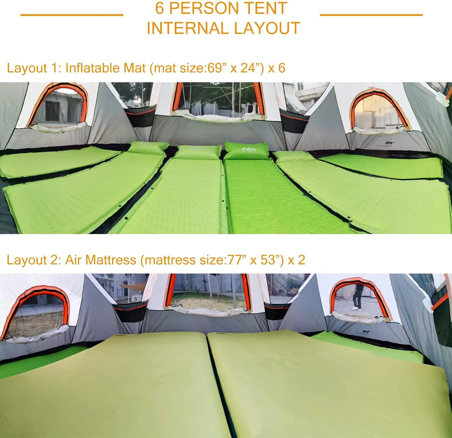 Mobihome 6 Person Tent Family Camping Quick Setup, Instant Extended Pop up Dome Tents Outdoor, with Water-Resistant Rainfly and Mesh Roofs & Door & Windows - 13.5' X 7'