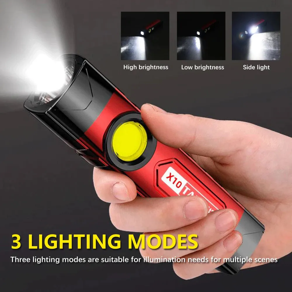 Portable LED Flashlight Mini COB Work Light USB Rechargeable 18650 Camping Torch with Clip 3 Modes Powerful  Fishing Lantern