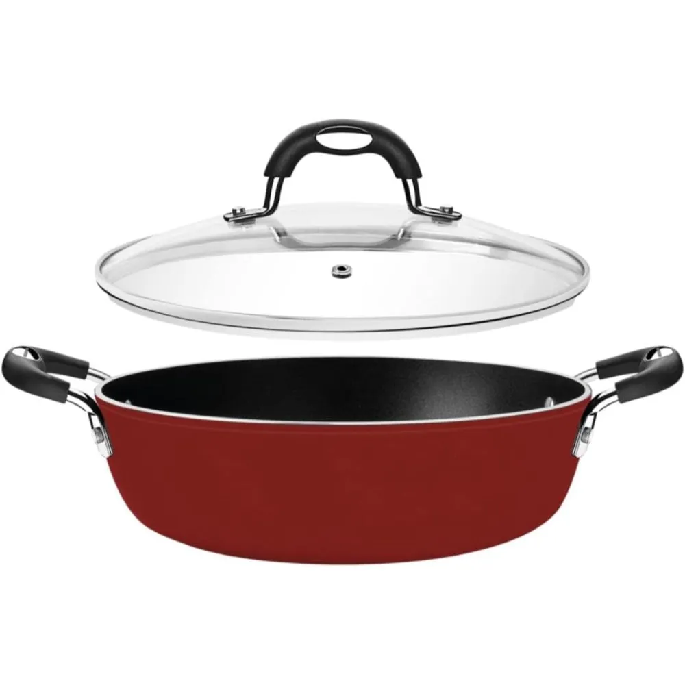 Tramontina Brazil  Monaco Induction 28cm 4.2L Aluminum Skillet with Interior Starflon Premium PFOA Free Nonstick Coating and Exterior Red Silicon Coating